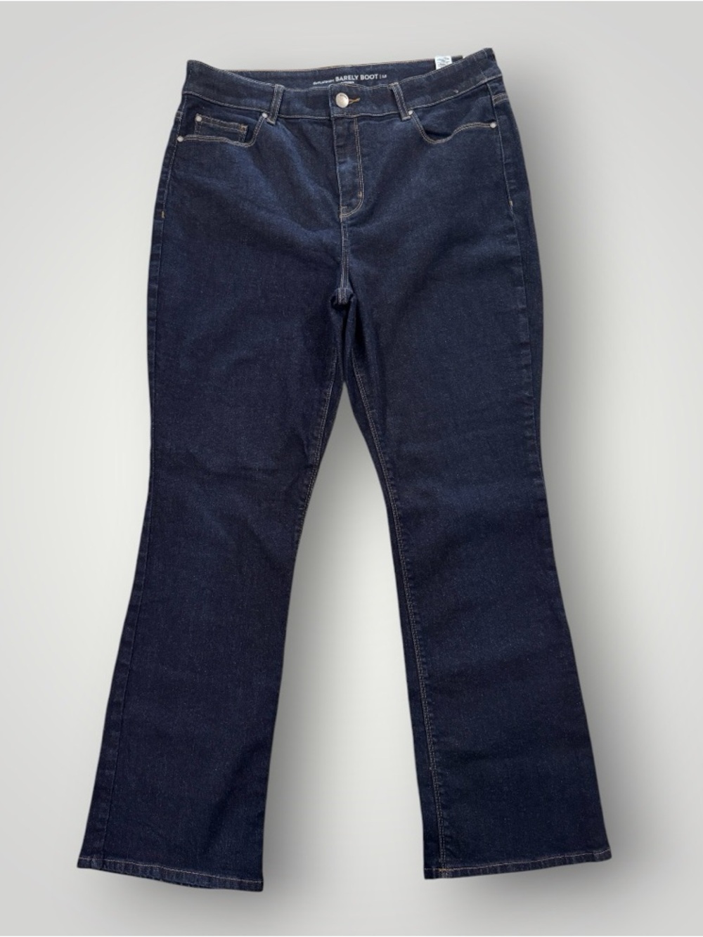 Chico’s Platinum Barely Boot Jeans Size 10S   1.5 SHORT Dark Wash Stretch Denim